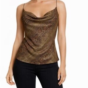 CACHE Vintage Rare Metallic Snakeskin Print Cami w/ Beaded Straps